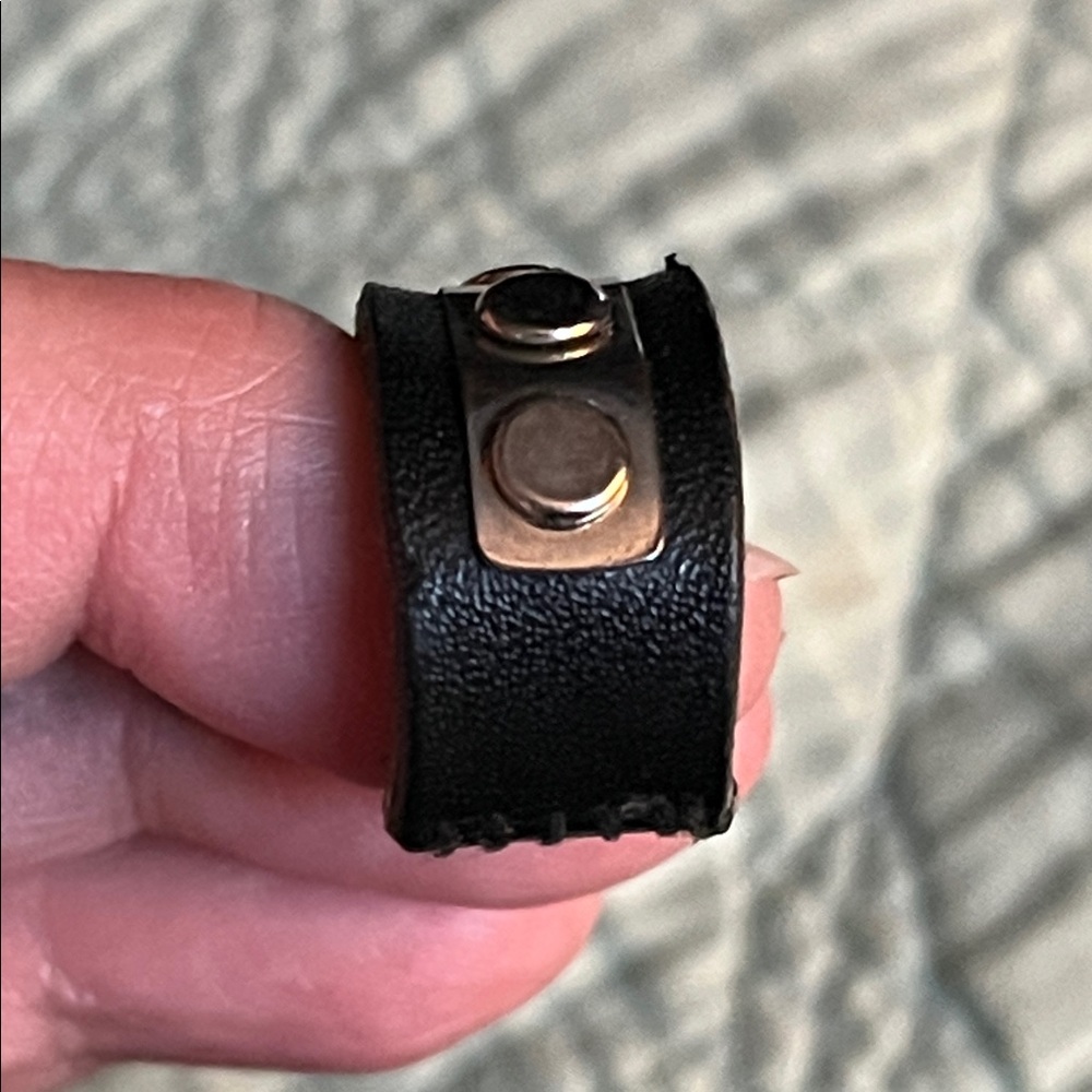 Artisan Black Leather Ring with Silver Stud Accents - Picture 6 of 14